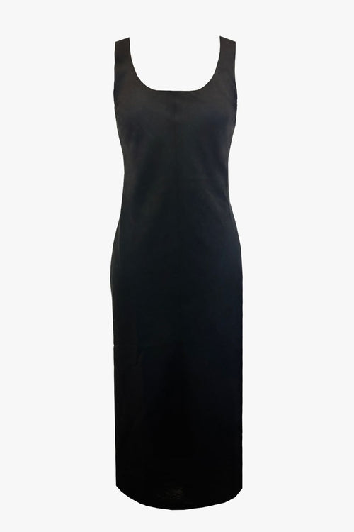 black linen midi dress