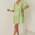 Provocation Green Gingham Babydoll Ss Puff Sleeve Mini Dress WW Dress Among the Brave   