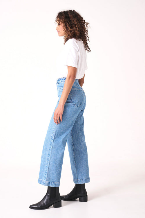 Sailor Lily Mid Blue Front Pocket Wide Leg Jean WW Jeans Rollas   