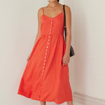 Visionary Sunset Linen Strappy Button Front Midi Dress WW Dress Among the Brave   