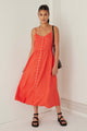 Visionary Sunset Linen Strappy Button Front Midi Dress