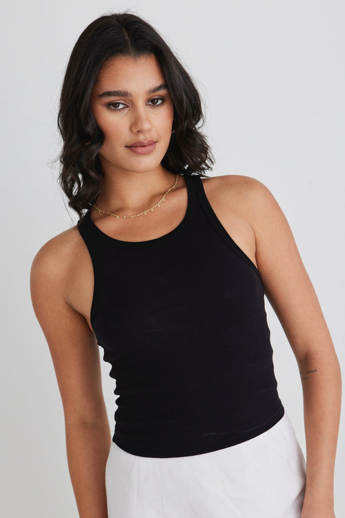 Wanted Black High Neck Tank WW Top Love Lulu   