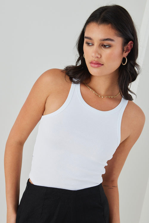 Wanted White High Neck Tank WW Top Love Lulu   