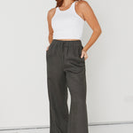 Resort Dark Olive Linen Wide Leg Elastic Waist Pant WW Pants RE:Union   