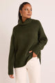 Zealous Dark Khaki Roll Neck Super Soft Knit Jumper