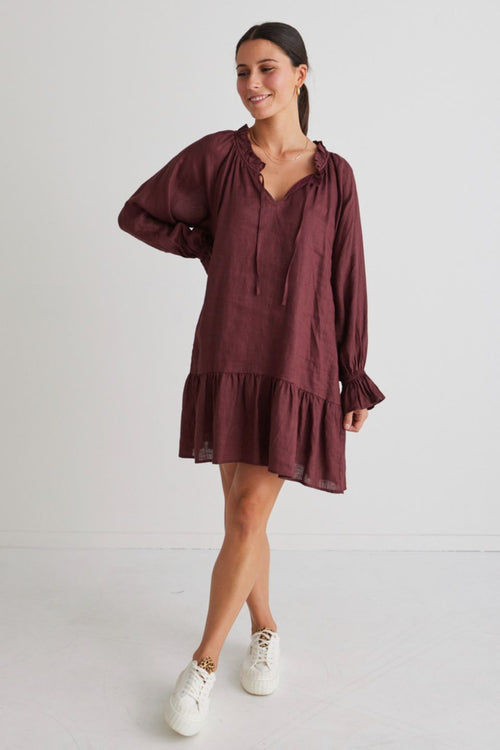 Mystic Raisin Linen Pleated Smock Dress WW Dress Ivy + Jack   