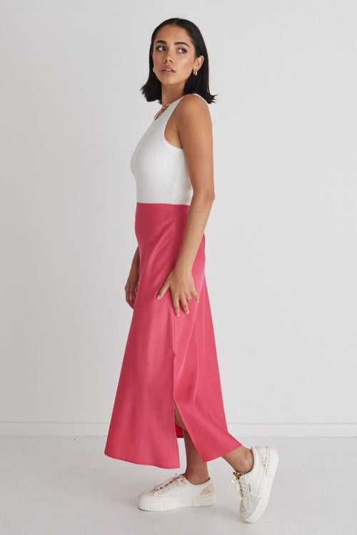 Serpentine Fuschia Satin Bias Cut Skirt WW Skirt Among the Brave   