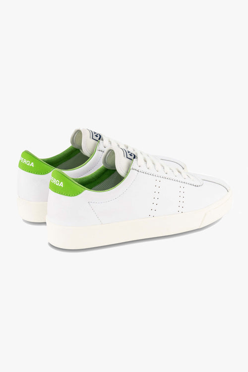 2843 Club S Comfort White with Green Flash Leather Sneaker ACC Shoes - Sneakers Superga   