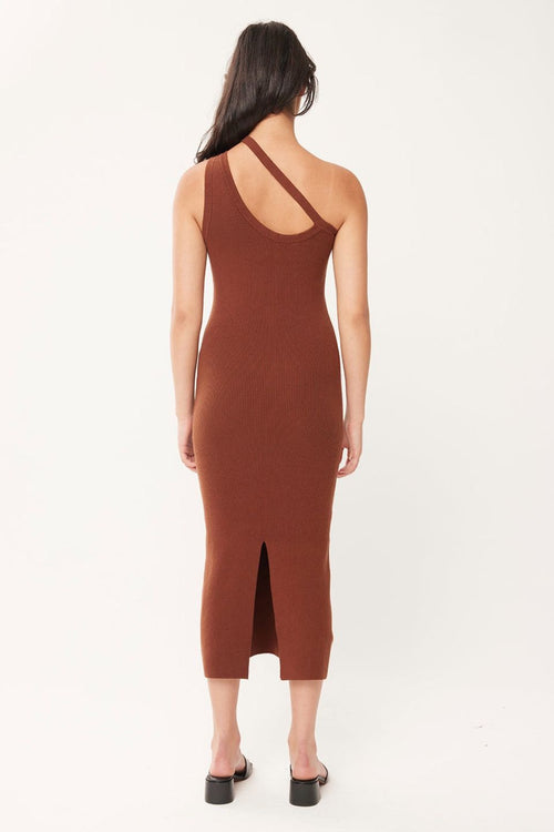 Dusk Brown One Shoulder Knit Midi Dress WW Dress Huffer   