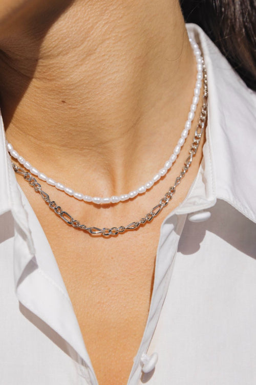 Figaro Boyfriend Rhodium Chain Necklace ACC Jewellery Flo Gives Back 15% to Women In Need   