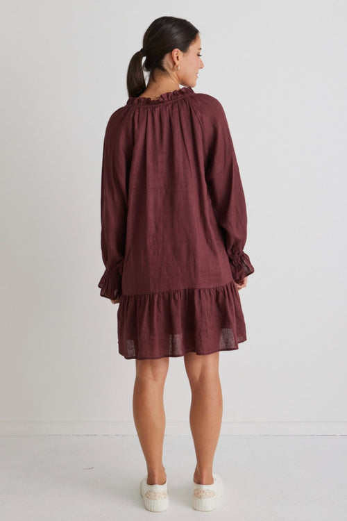 Mystic Raisin Linen Pleated Smock Dress WW Dress Ivy + Jack   