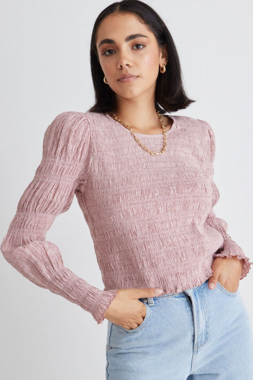 Dani Blush Rose Shirred LS Top WW Top Ivy + Jack   