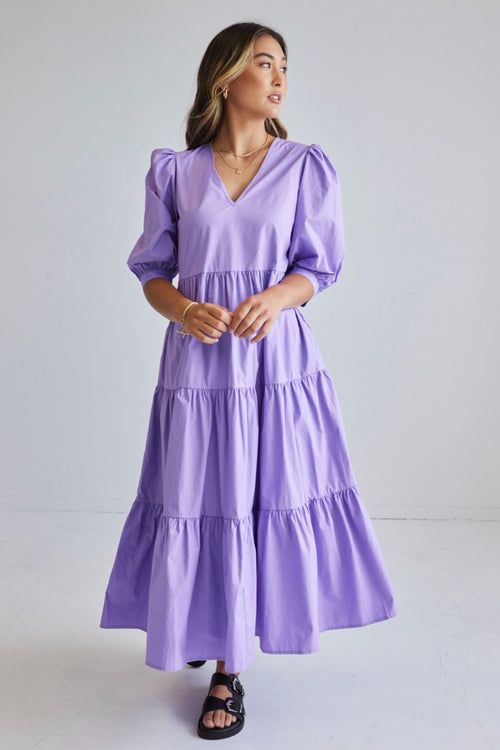 Clarity Lilac Puff Sleeve Tiered Maxi Dress WW Dress Among the Brave   