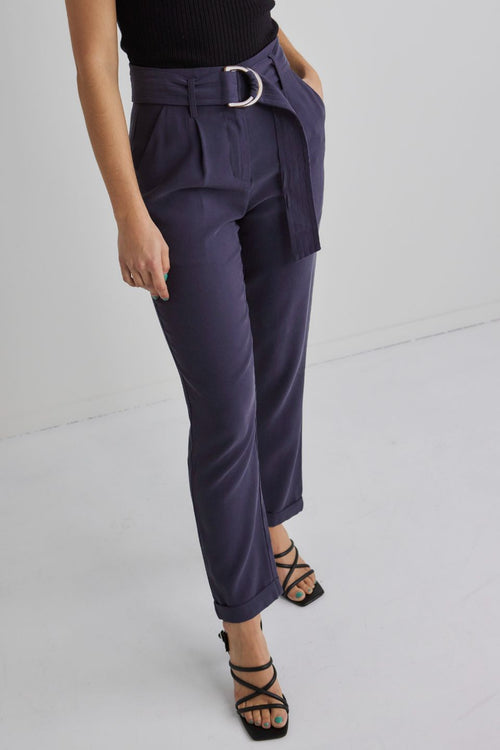 Pierre Navy Soft Viscose Tapered Leg Belted Pant WW Pants Among the Brave   