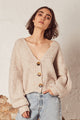 Harper LS Natural Ribbed Button Cardi