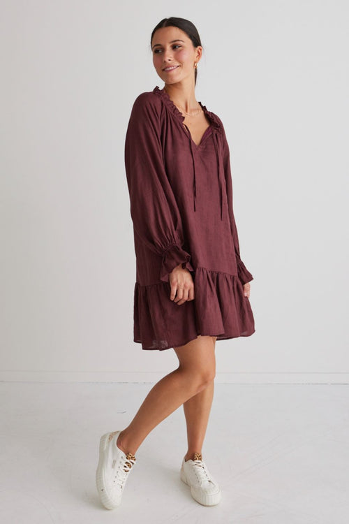 Mystic Raisin Linen Pleated Smock Dress WW Dress Ivy + Jack   