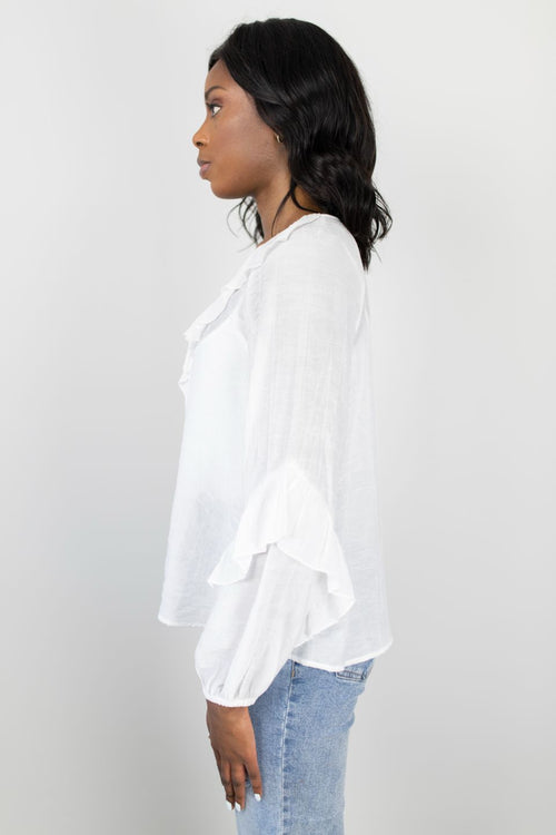 Day Dream Ivory Textured Frill Neck LS Top WW Top Among the Brave   