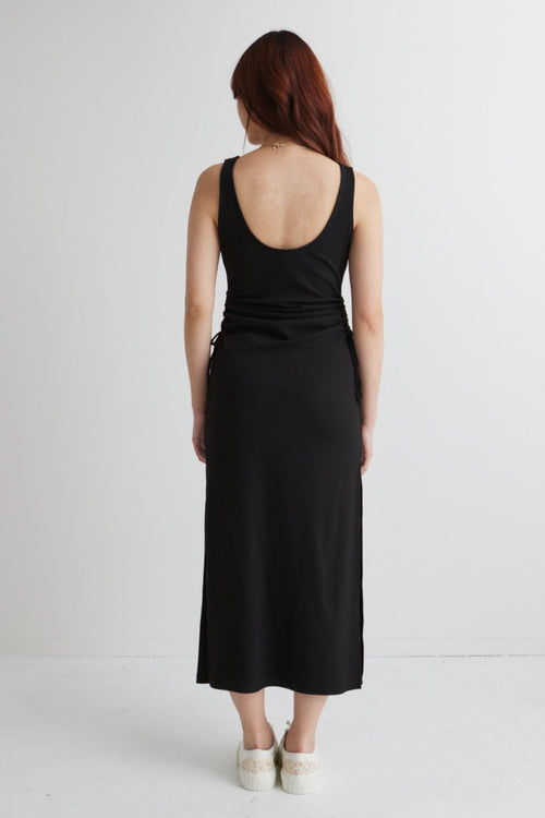 Night Out Black Rib Rouched Sleeveless Maxi Dress WW Dress Among the Brave   