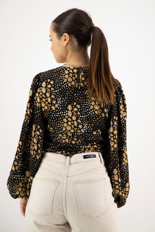 Reign Gold Spot LS Balloon Sleeve Plunge Button Front Crop Top WW Top Among the Brave   