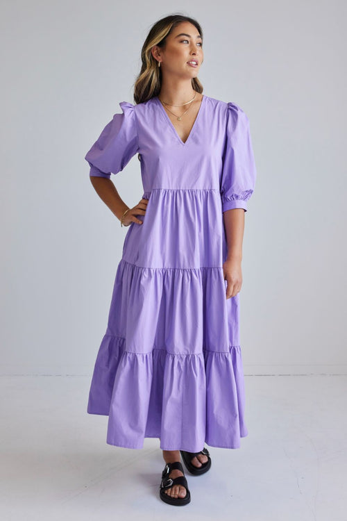 Clarity Lilac Puff Sleeve Tiered Maxi Dress WW Dress Among the Brave   