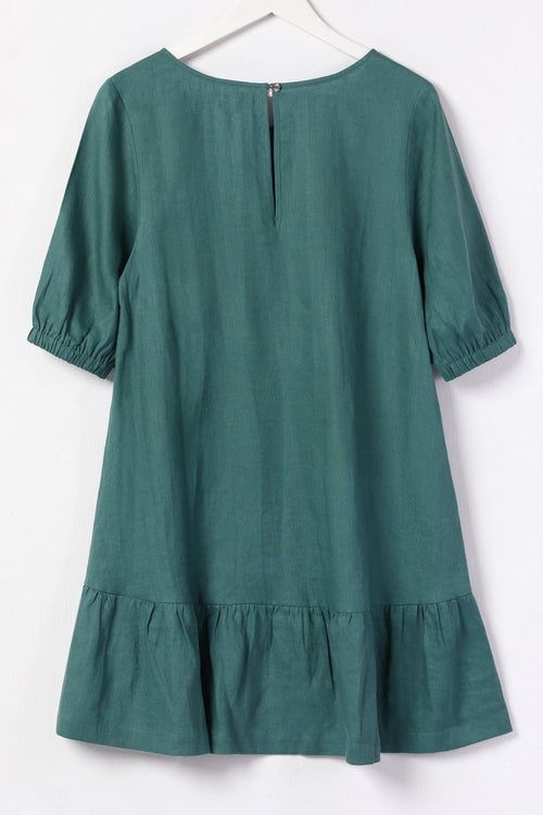 California Forest Frill Hem Puff Sleeve Linen Shift Dress WW Dress Among the Brave   