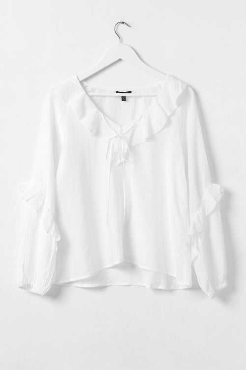 Day Dream Ivory Textured Frill Neck LS Top WW Top Among the Brave   