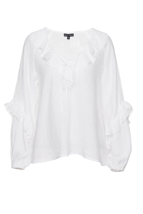 Day Dream Ivory Textured Frill Neck LS Top WW Top Among the Brave   