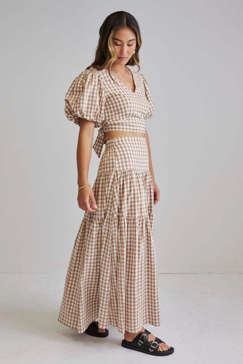 Playful Natural Gingham Tiered Maxi Skirt WW Skirt Among the Brave   