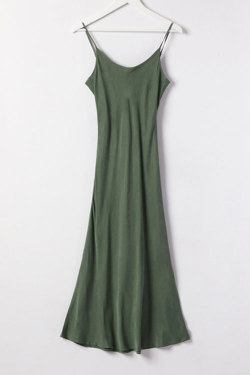 Golden Hour Khaki Cupro Bias Slip Midi Dress WW Dress Ivy + Jack   