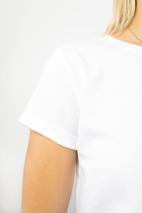 Roxy Rolled Sleeve White Crop Organic Tee WW Tee Humble + Heart   