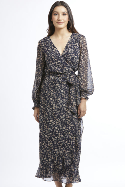 Carried Away Navy LS Midi Wrap Dress WW Dress Leila + Luca   