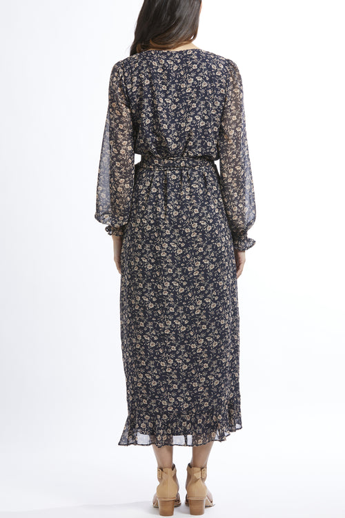 Carried Away Navy LS Midi Wrap Dress WW Dress Leila + Luca   