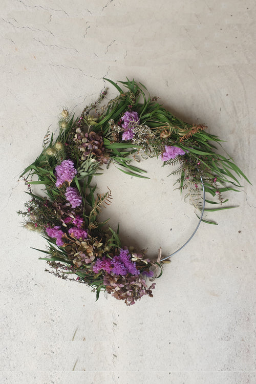 Medium Dried Flower Wreath 30cm Blush HW Planters, Foliage, Artificial Flowers Bloomsday   