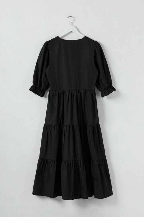 True Love Black Cotton V Neck SS Puff Sleeve Tiered Maxi Dress WW Dress Among the Brave   