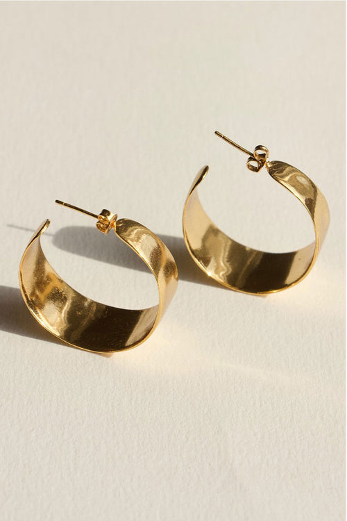 Sabana Gold Wide Stud Hoop Earrings ACC Jewellery Brie Leon   