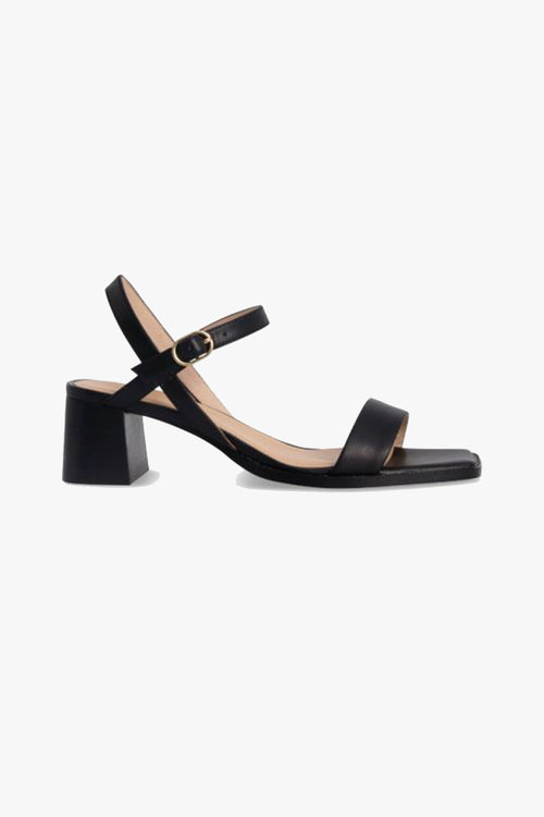 Alisia Black Square Toe Ankle Strap Mid Heel ACC Shoes - Heels Nude   