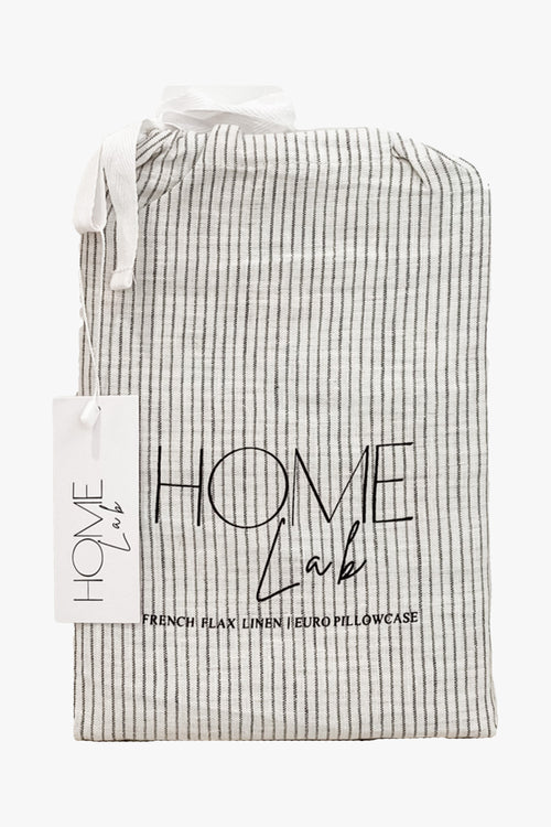 Linen Euro Pillowcase Charcoal Pinstripe 65 X 65cm HW Linen - Teatowel, Table, Bedding, Towel Home Lab   