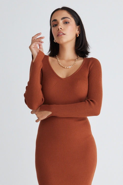 Form Copper Fitted Rib Knit Dress WW Dress Georgia Mae   