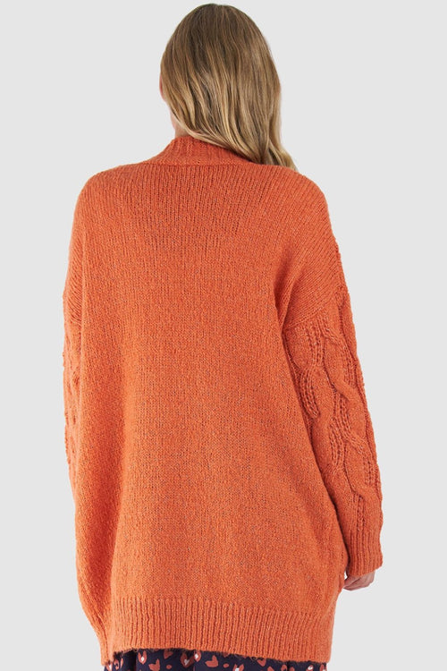 Grace Papaya Orange Cable Knit Longline Cardigan WW Knitwear Sass   