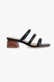 Juniper Black Square Toe Triple Strap Mid Heel Slide