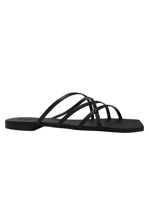 Juniper Black Strappy Flat Slide ACC Shoes - Slides, Sandals Solsana   