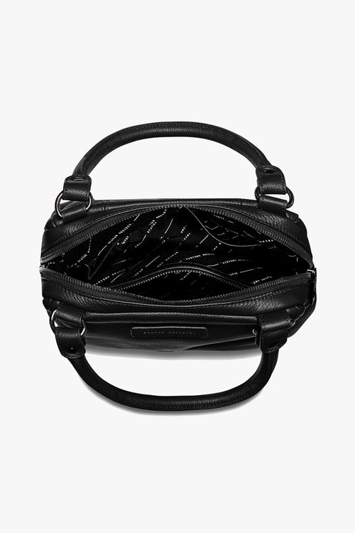 Black leather handbag