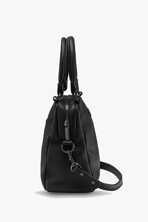 Black leather handbag