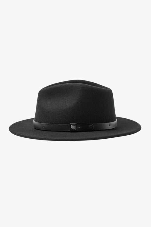 Messer Black Short Brim Black Band Packable Felt Fedora Hat ACC Hats Brixton   