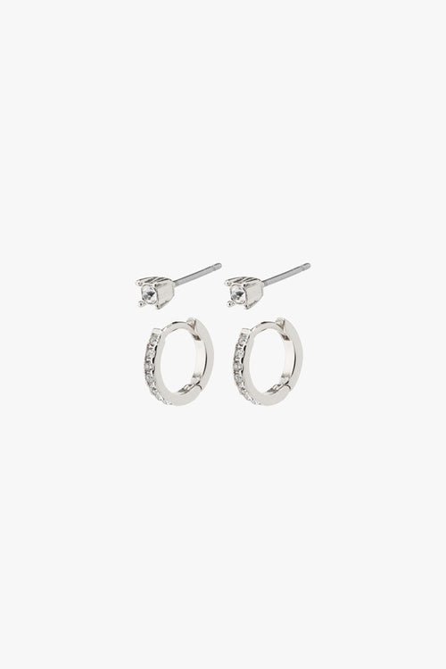 Mille Crystal Hoops and Earstuds 2 in 1 Set Silver ACC Jewellery Pilgrim   