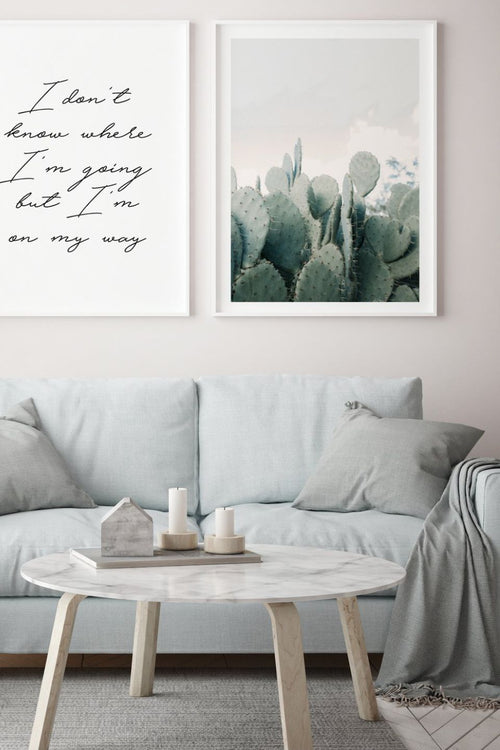 In The Desert Cacti White Framed A2 Print HW Art - Wall Decor, Clock, Wall Mirror Papier HQ   