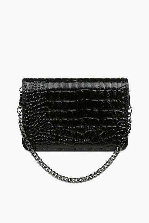 She Burns Black Croc Leather Crossbody Bag ACC Bags - All, incl Phone Bags Status Anxiety   