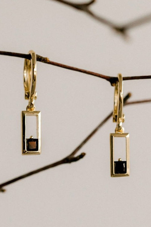 Realm Gold Square Sleeper Earring with Black Garnet EOL ACC Jewellery Silver Linings   