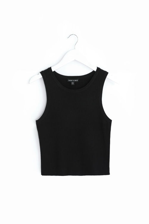 Uptown Black Rib Knit Cut Away Crop Tank WW Top Among the Brave   